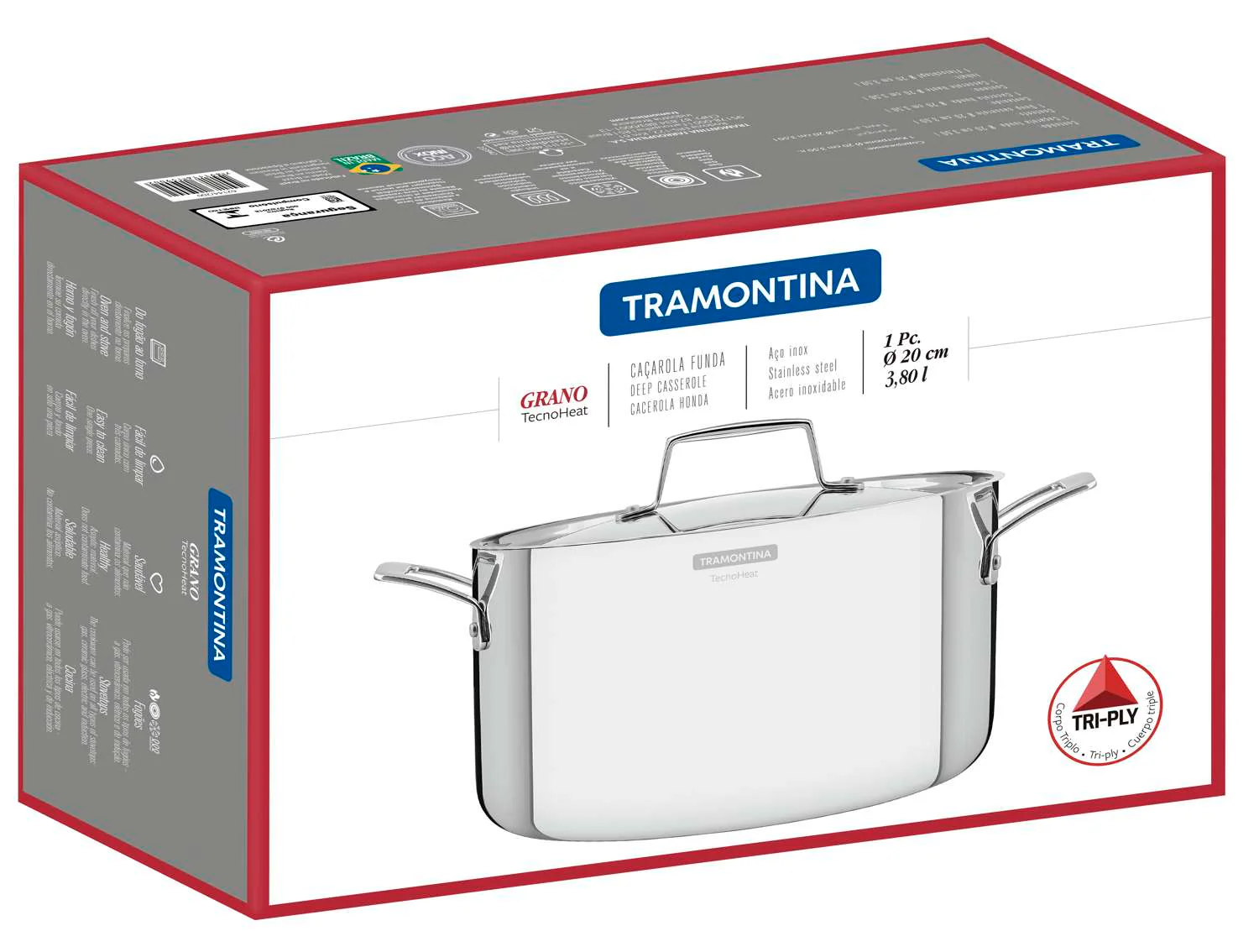 Tramontina Grano 3-Ply Stainless Steel Deep Casserole 20cm (3.8l) - Image 9