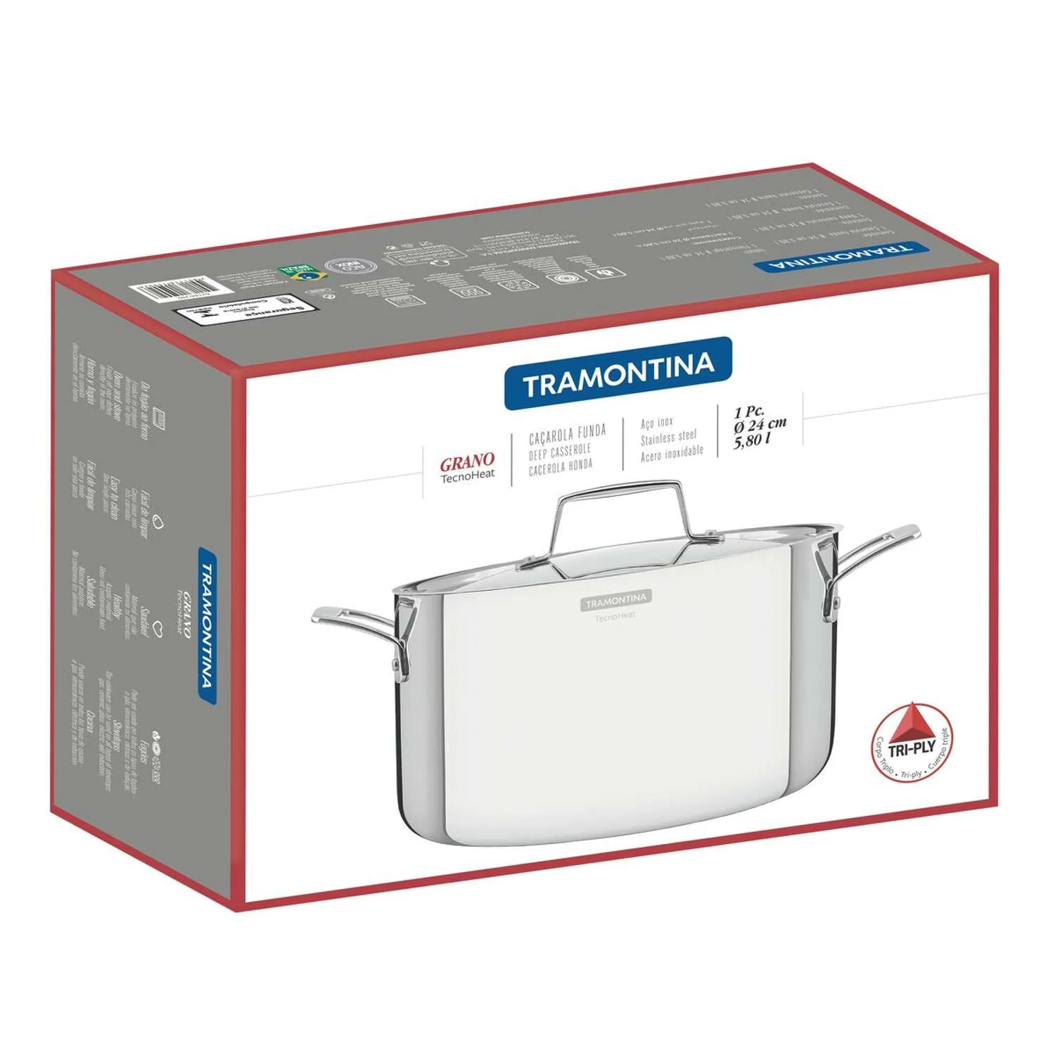 Tramontina Grano 3-Ply Stainless Steel Deep Casserole 24cm (5.8l) - Image 10
