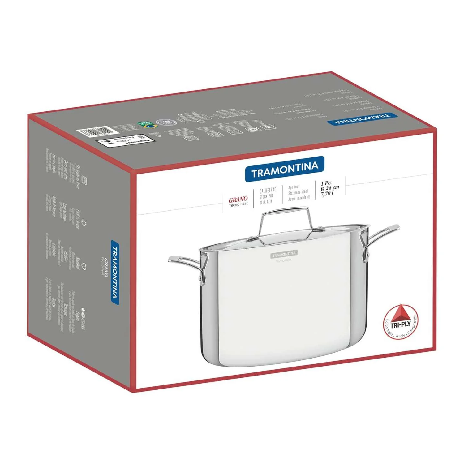 Tramontina Grano 3-Ply Stainless Steel Stock Pot 24cm (7.7l) - Image 7