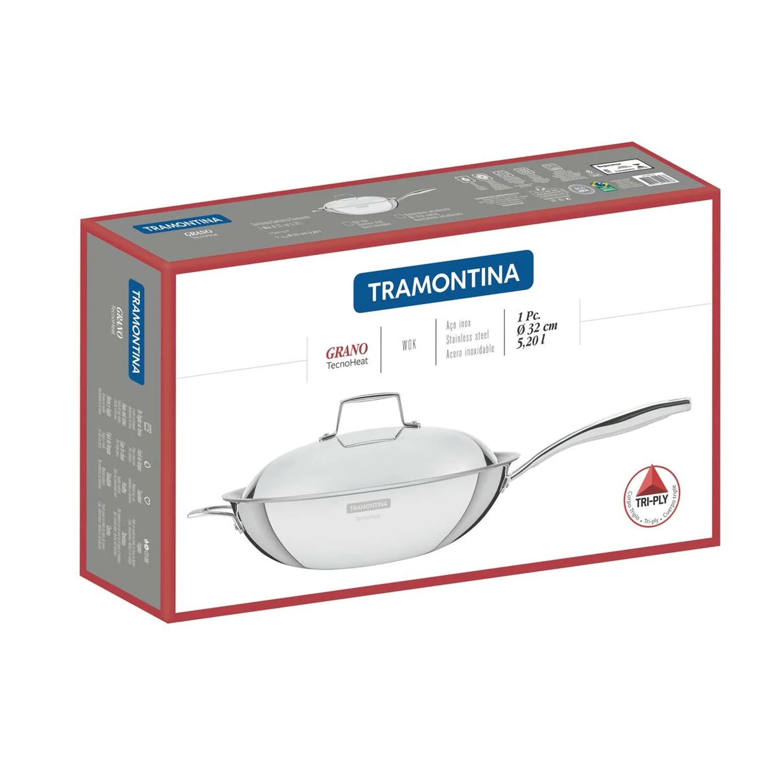Tramontina Grano 3-Ply Stainless Steel Wok 32cm (5.2l) - Image 6