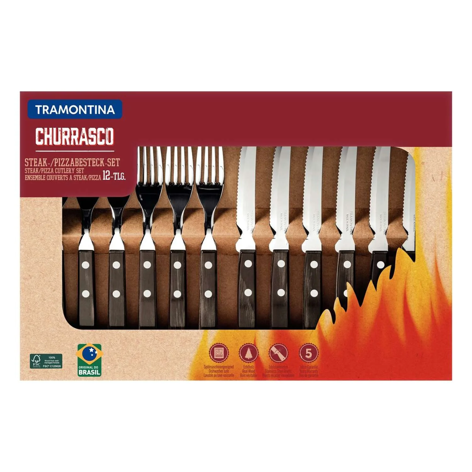 Tramontina Dishwasher-safe Wooden Handle 12 Pcs. Cutlery Set - Image 10