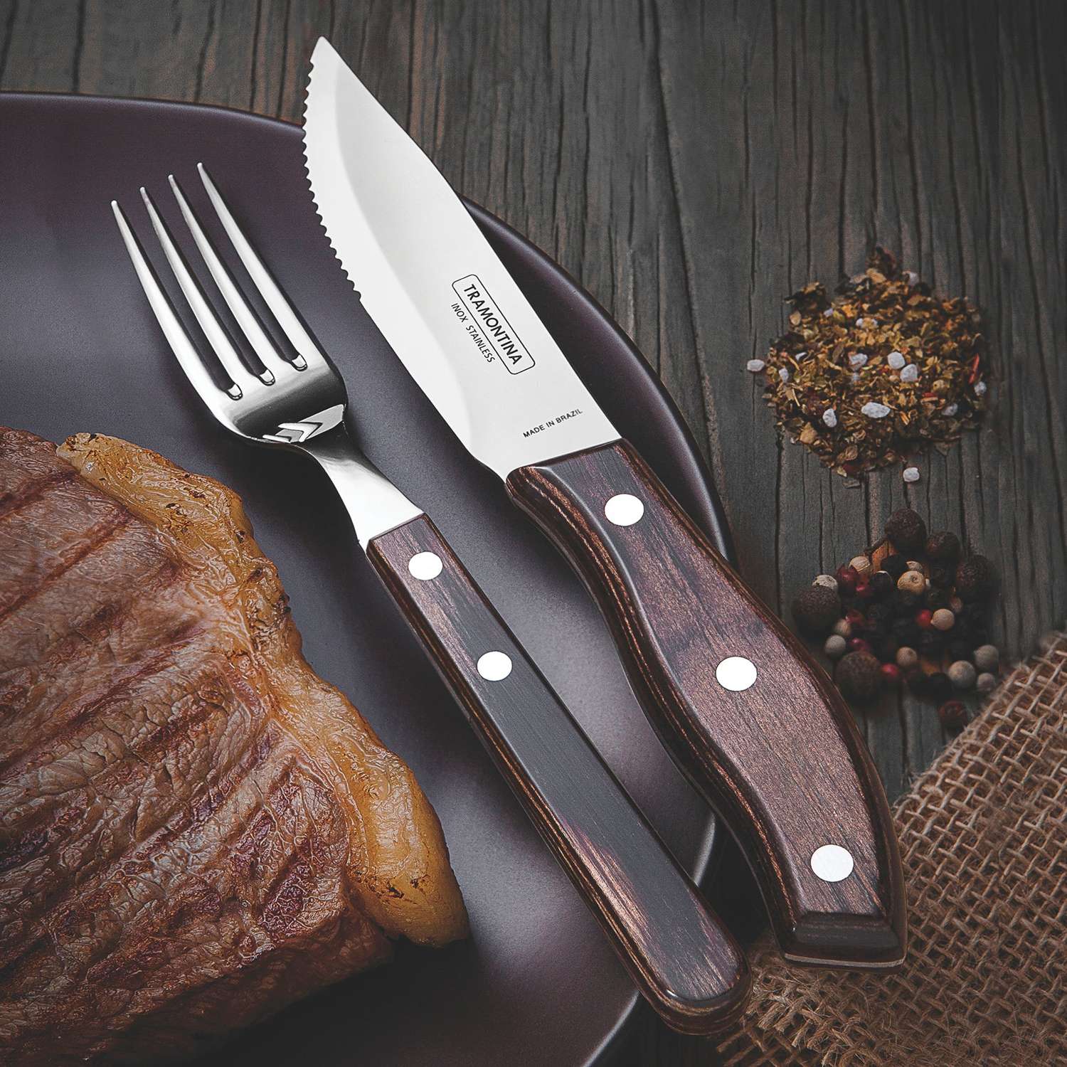 Tramontina Dishwasher-safe Wooden Handle 4 Pcs. Cutlery Set - Image 4