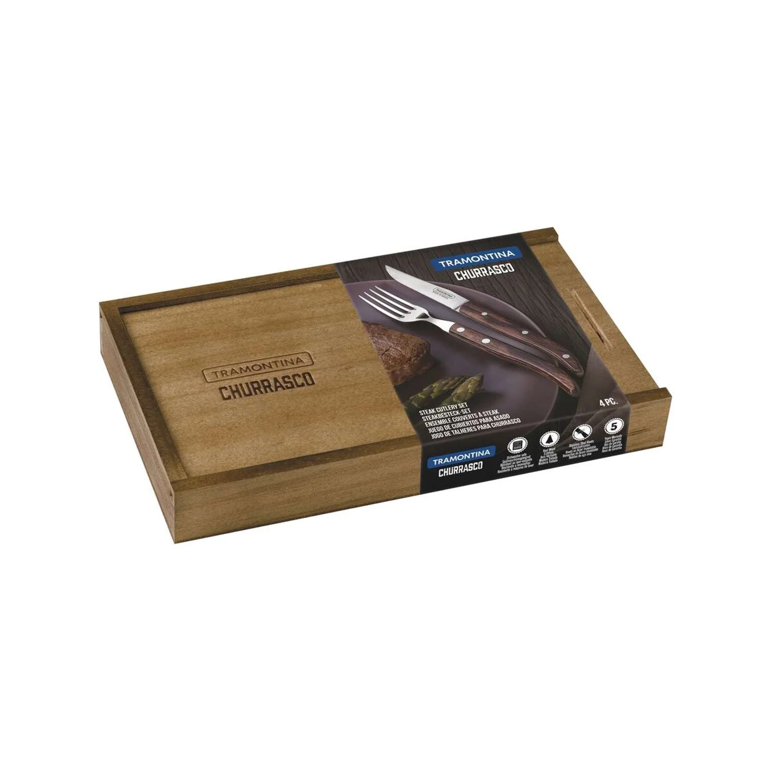 Tramontina Dishwasher-safe Wooden Handle 4 Pcs. Cutlery Set in Wooden Box - Image 7