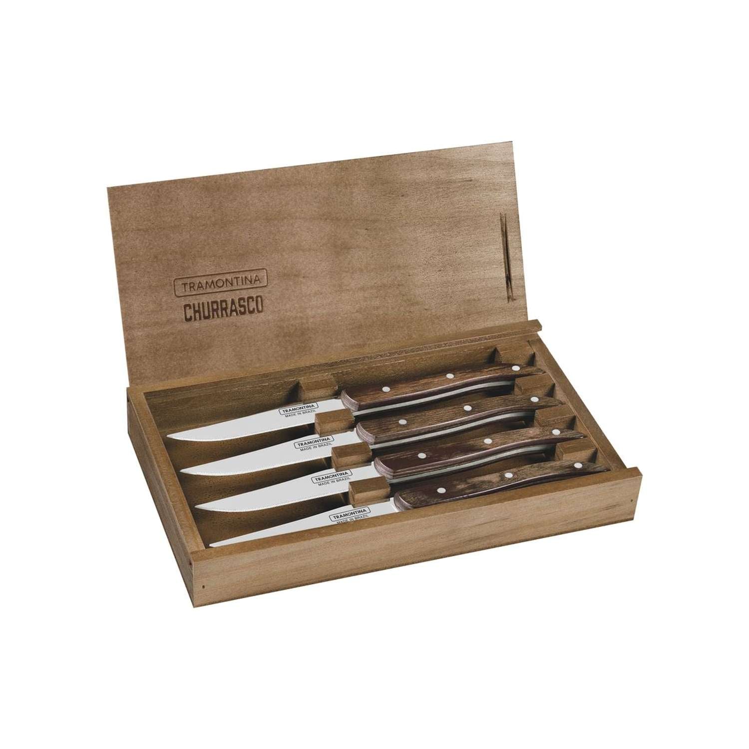 Tramontina Dishwasher-safe Wooden Handle 4 Pcs. Steak Knife Set in Wooden Box - Image 3