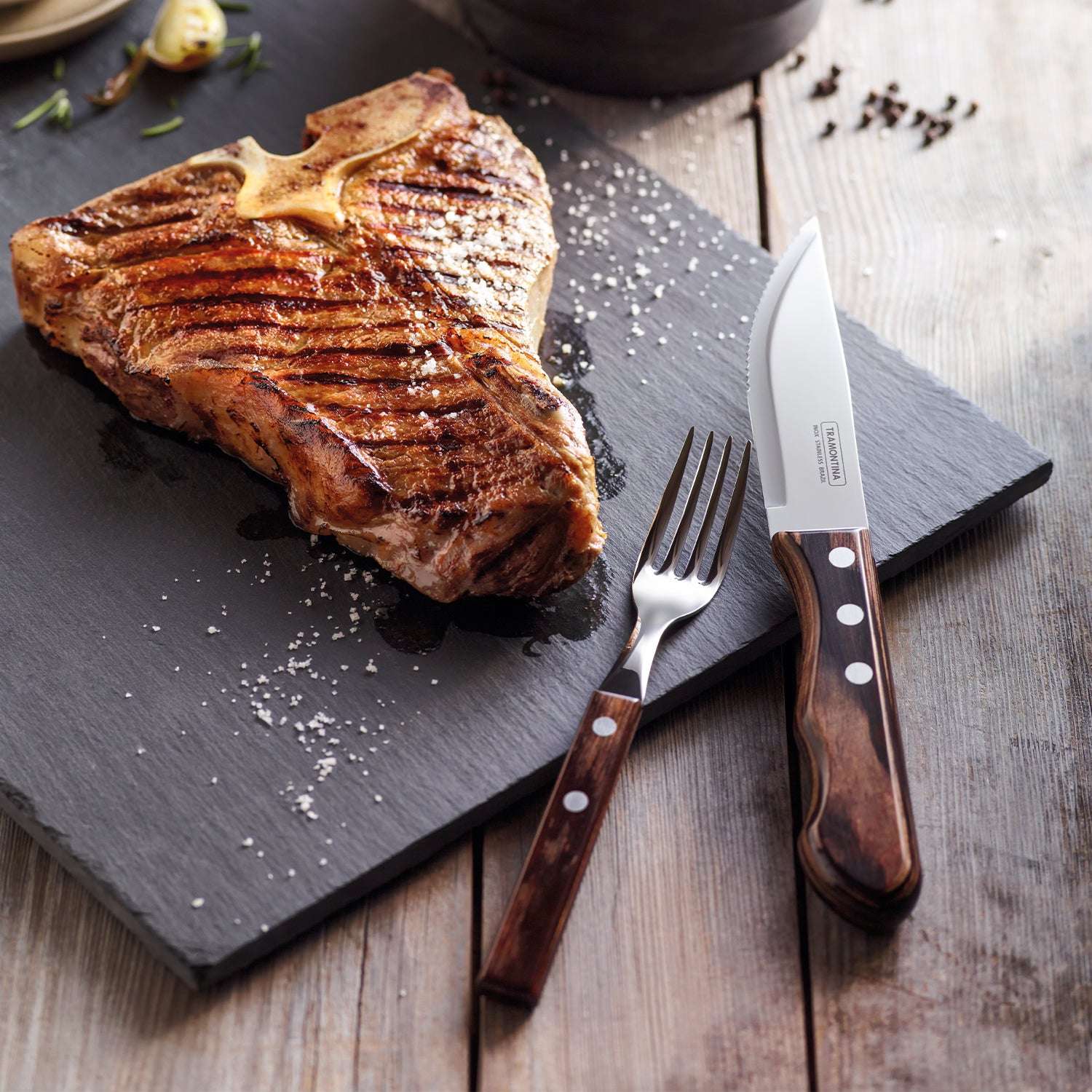 Tramontina Dishwasher-safe Wooden Handle 6 Pcs. Jumbo Steak Knife Set - Image 3