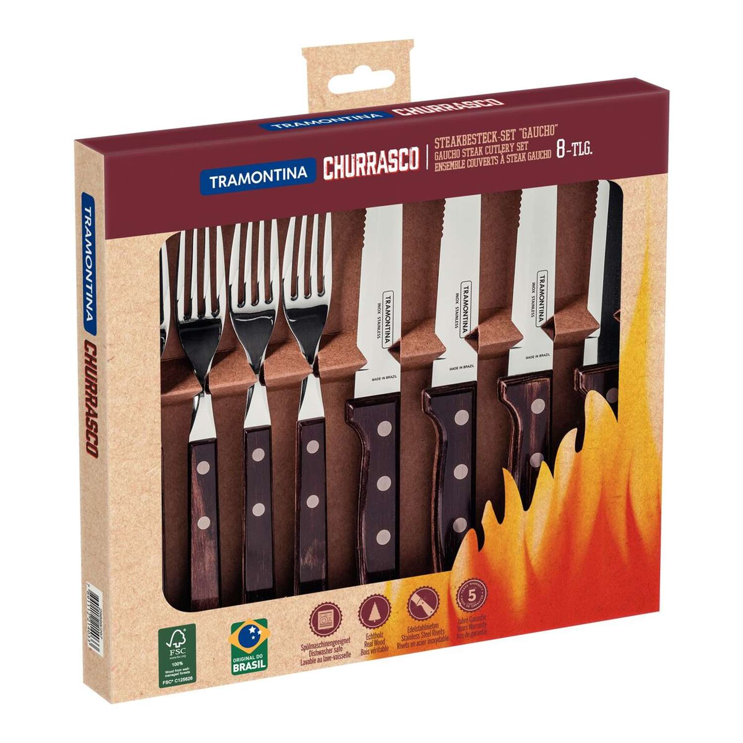Tramontina Dishwasher-safe Wooden Handle 8 Pcs. Gaucho Cutlery Set - Image 12