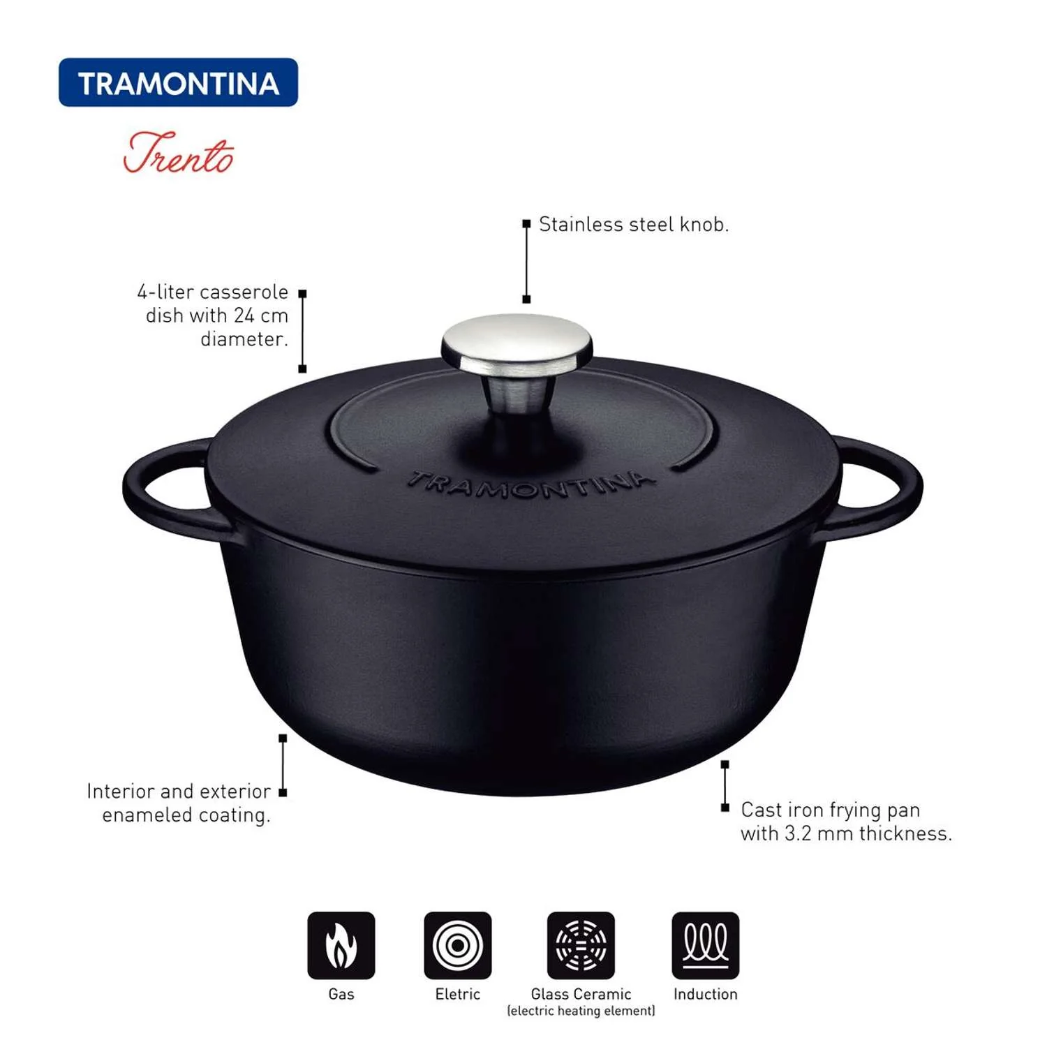 Tramontina Enamelled Cast Iron Casserole Dish 24cm (4l) - Image 12