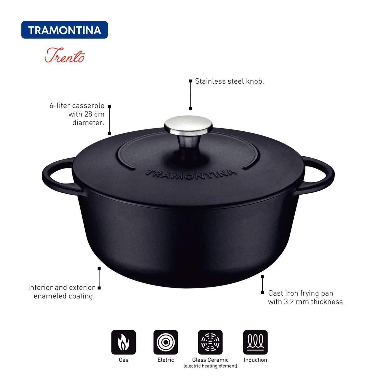 Tramontina Enamelled Cast Iron Casserole Dish 28cm (6l) - Image 12