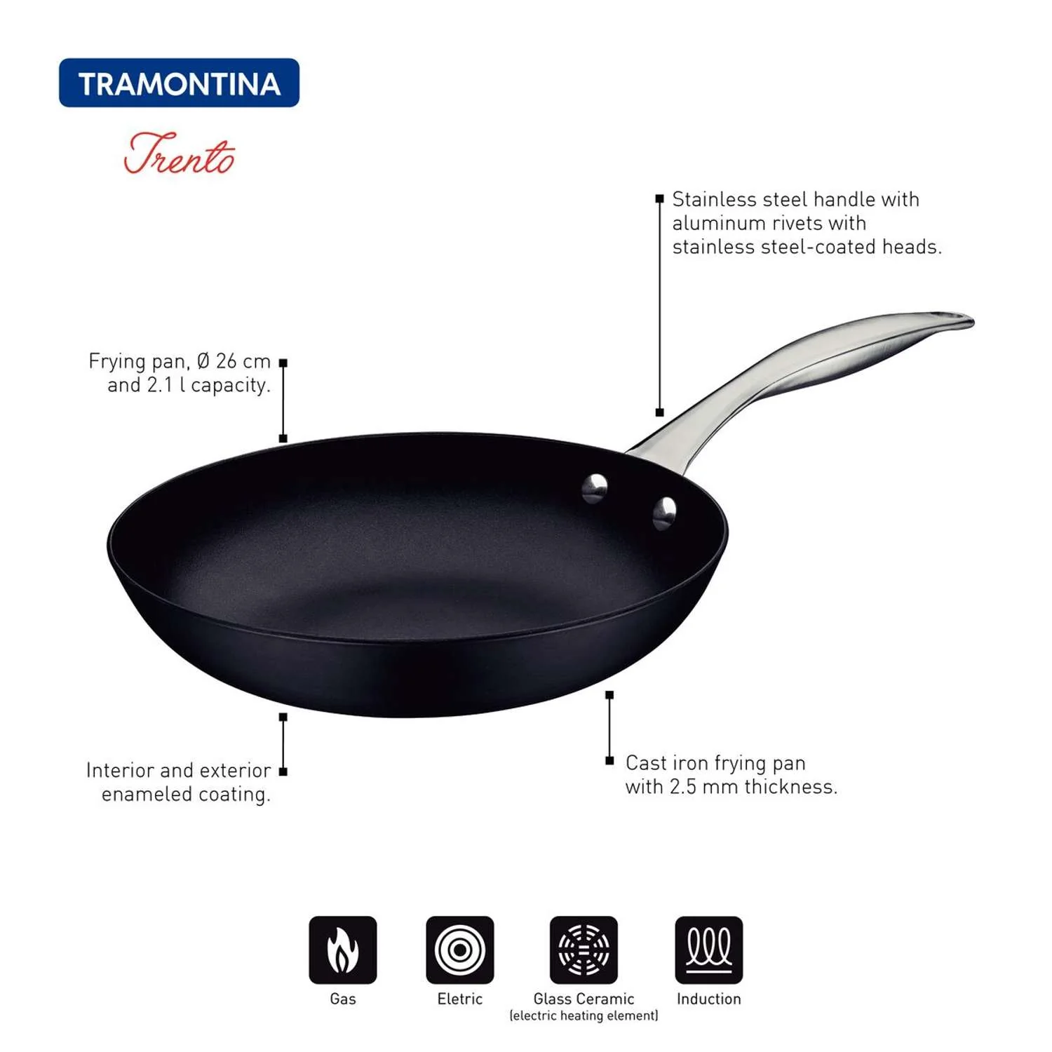 Tramontina Enamelled Cast Iron Frying Pan 26cm (2.1l) - Image 3