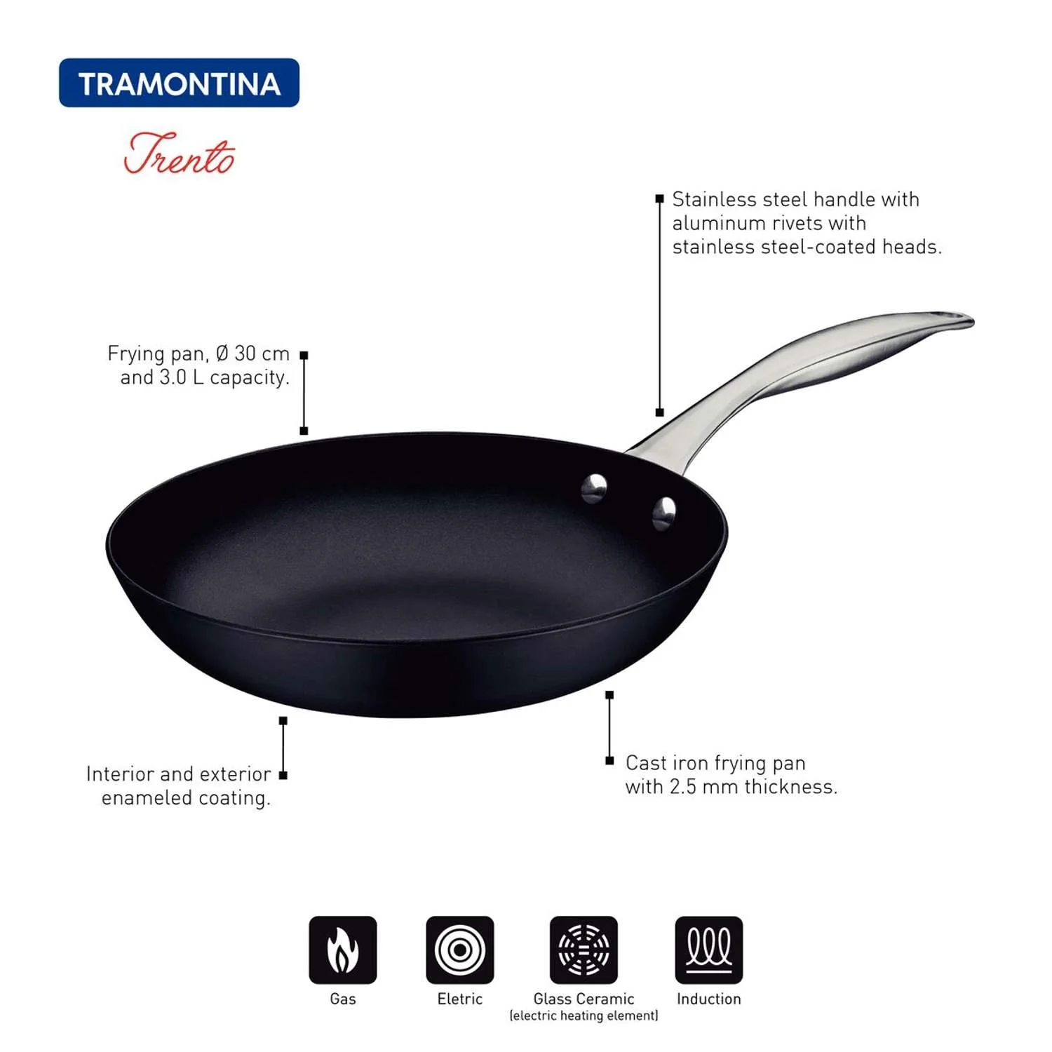 Tramontina Enamelled Cast Iron Frying Pan 30cm (3l) - Image 3