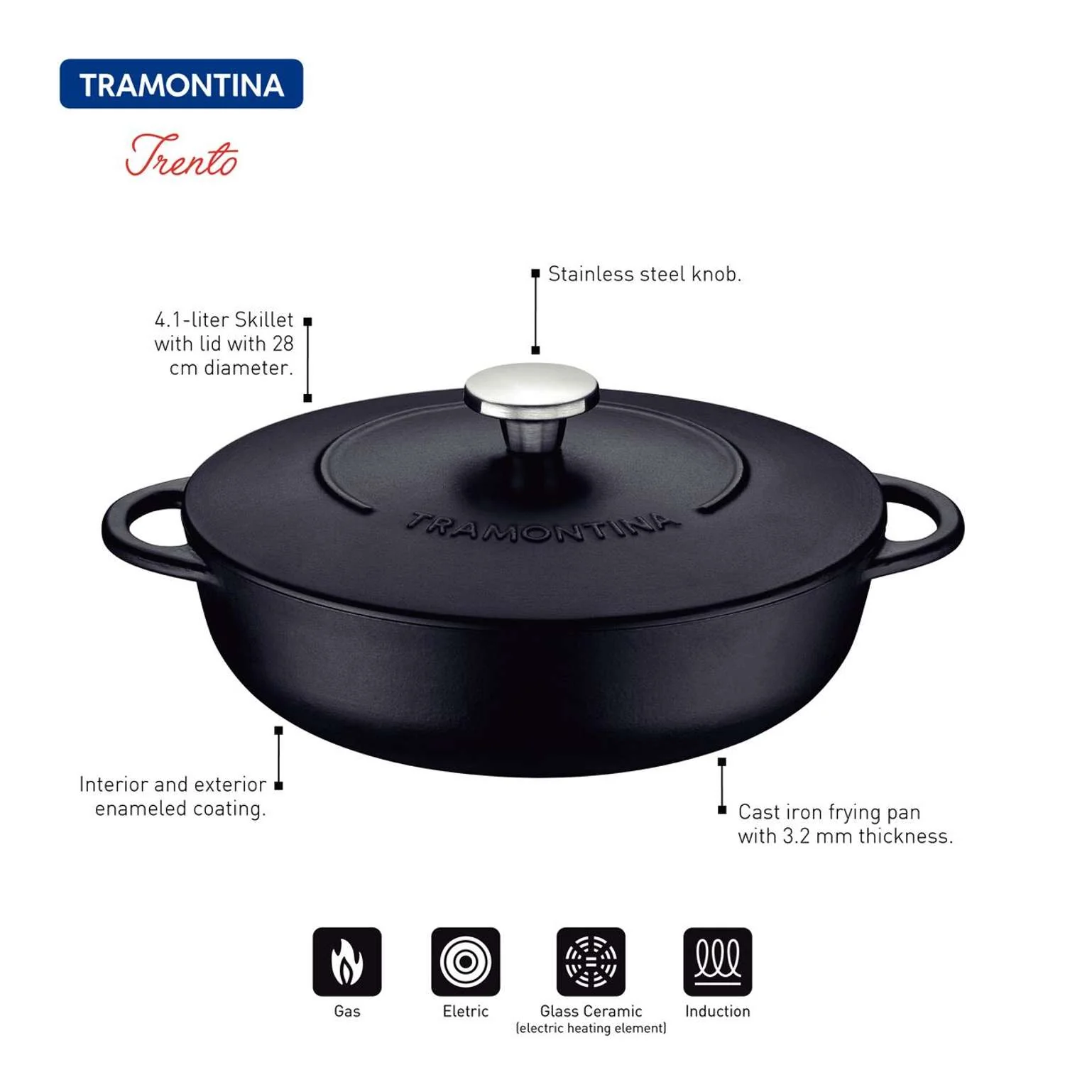 Tramontina Enamelled Cast Iron Shallow Casserole Dish 28cm (4.1l) - Image 6