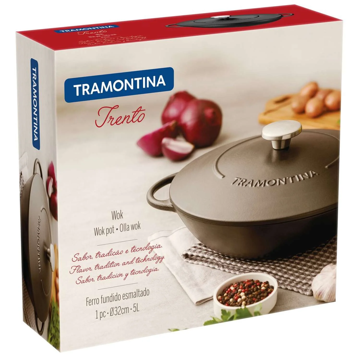 Tramontina Enamelled Cast Iron Wok 32cm (5l) - Image 9