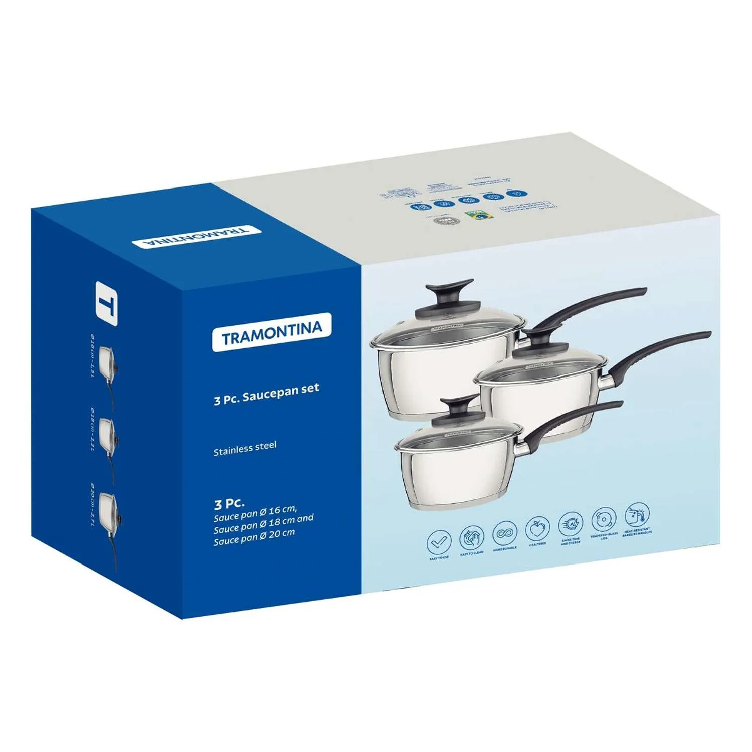 Tramontina Stainless Steel 3 Pcs. Saucepan Set - Image 6